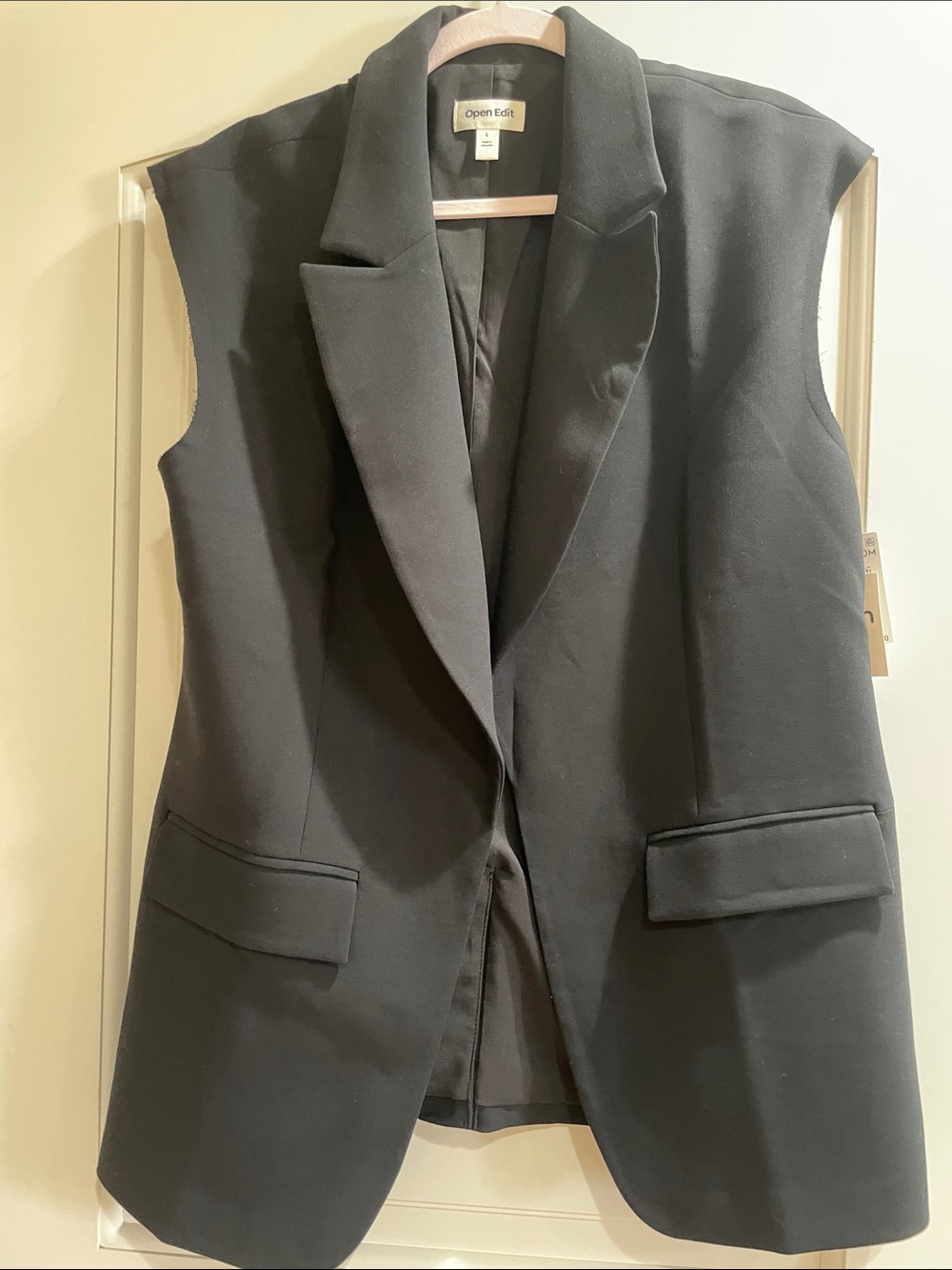 Open Edit Sleeveless Black Blazer Vest